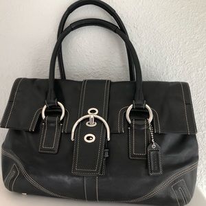 Coach black leather gently used handbag